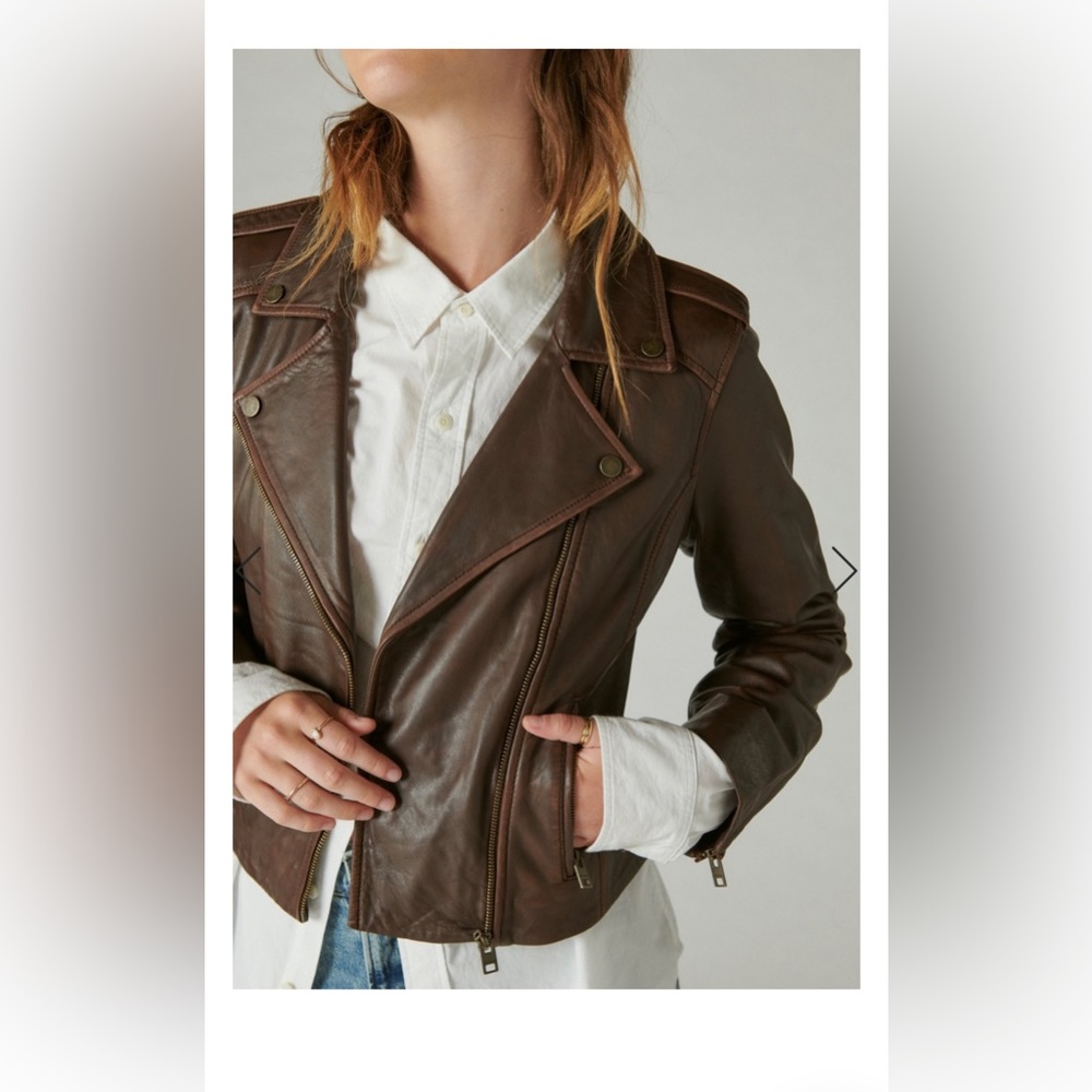 New! Lucky Brand Chocolate Brown Leather Jacket 100% Lamb Leather (outer shell)